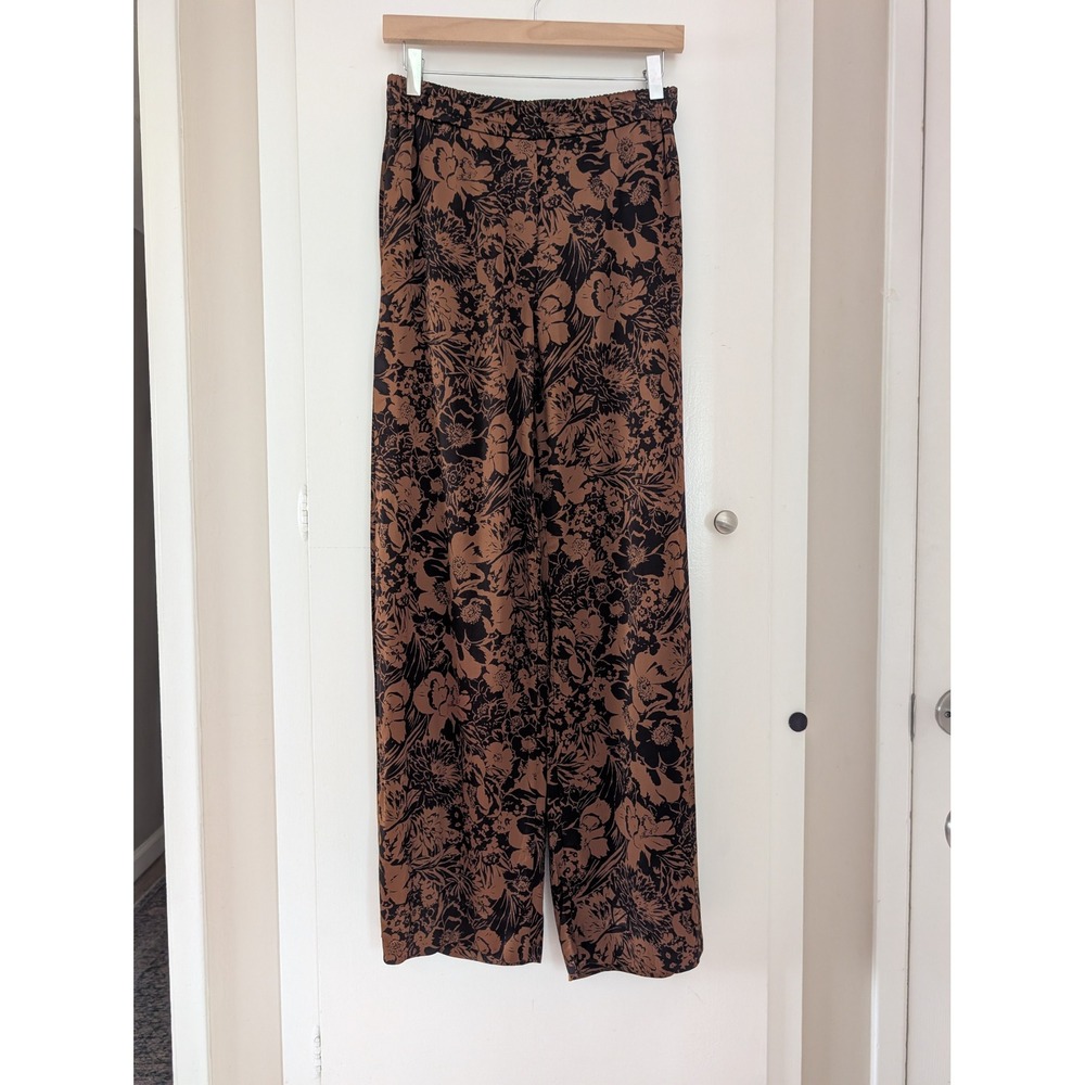 COS Satin Wide Leg High Waist Pants Floral Boho Earthy Autumn Fall Career Chic